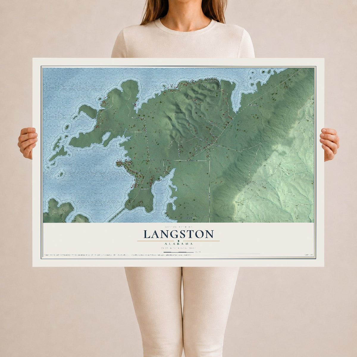 Map of Langston, Alabama, 24 x 36 inch unframed archival matte print