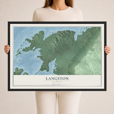Map of Langston, Alabama, 24 x 36 inch print in a black wood frame