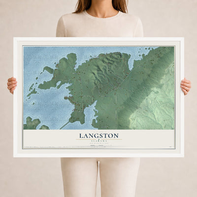 Map of Langston, Alabama, 24 x 36 inch print in a white wood frame