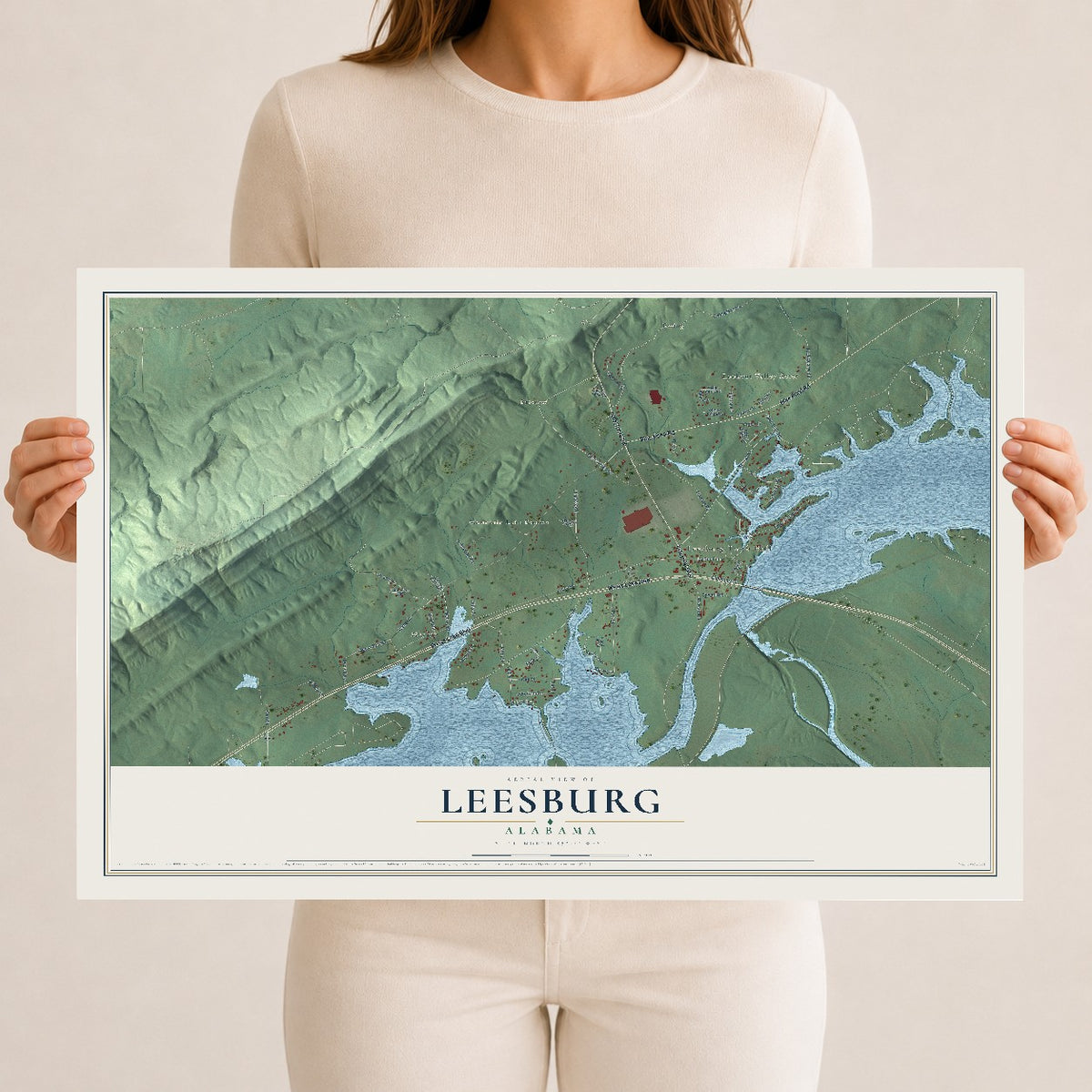 Map of Leesburg, Alabama, 12 x 18 inch unframed archival matte print