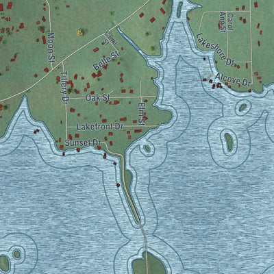 Second close-up of the map of Leesburg, Alabama print showing more streets and buildings