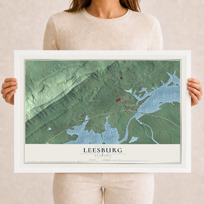 Map of Leesburg, Alabama, 12 x 18 inch print in a white wood frame