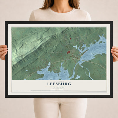 Map of Leesburg, Alabama, 18 x 24 inch print in a black wood frame
