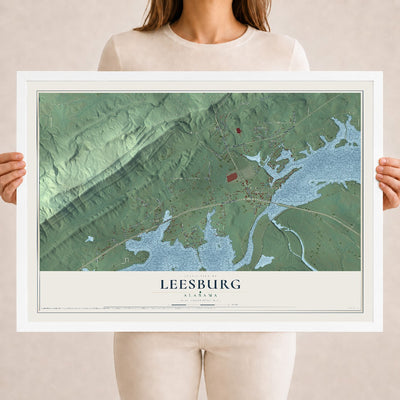 Map of Leesburg, Alabama, 18 x 24 inch print in a white wood frame