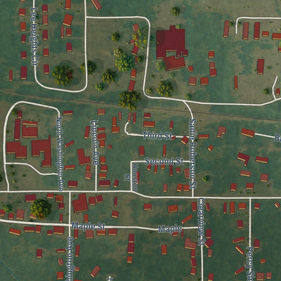 Close-up of the map of Leighton, Alabama print showing street and building detail