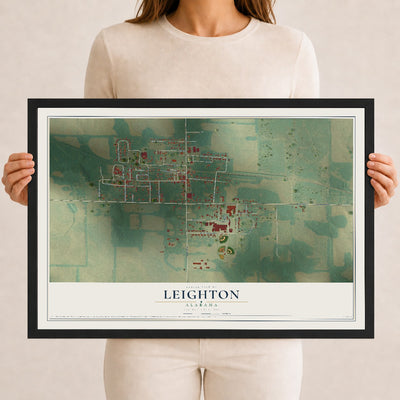 Map of Leighton, Alabama, 12 x 18 inch print in a black wood frame
