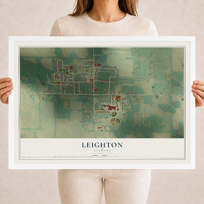Map of Leighton, Alabama, 18 x 24 inch print in a white wood frame