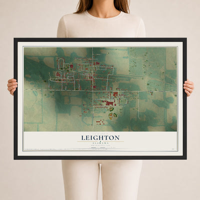 Map of Leighton, Alabama, 24 x 36 inch print in a black wood frame
