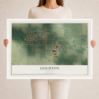Map of Leighton, Alabama, 24 x 36 inch print in a white wood frame