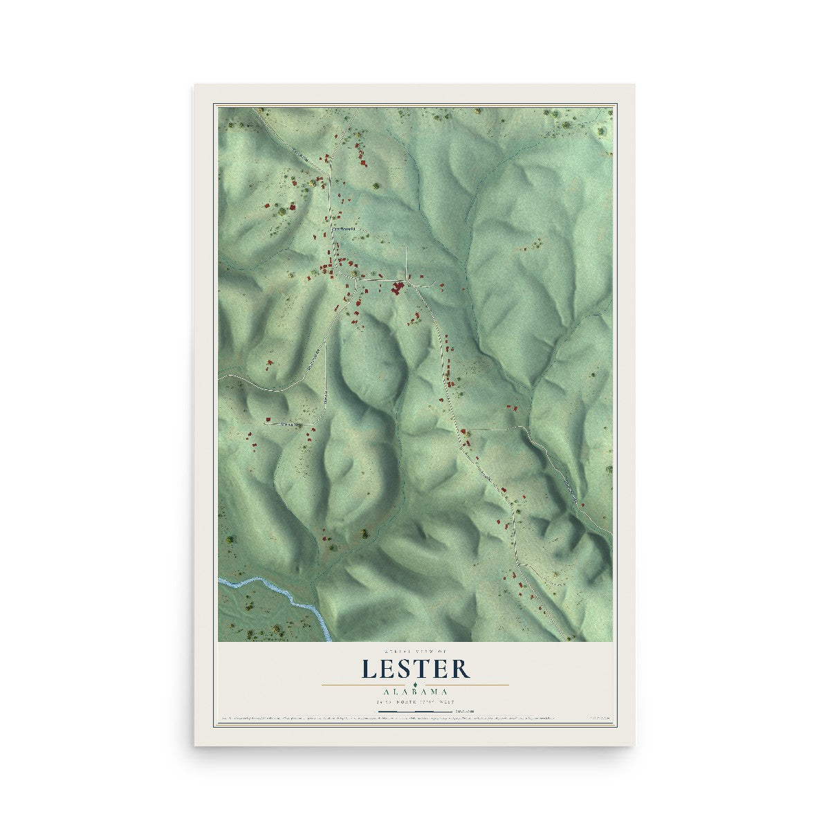 Map of Lester, Alabama, 12 x 18 inch unframed archival matte print
