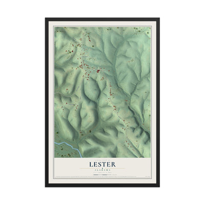 Map of Lester, Alabama, 12 x 18 inch print in a black wood frame