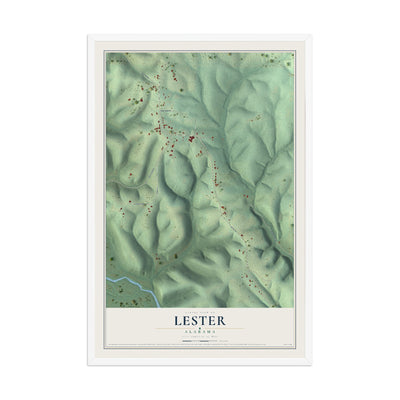 Map of Lester, Alabama, 12 x 18 inch print in a white wood frame