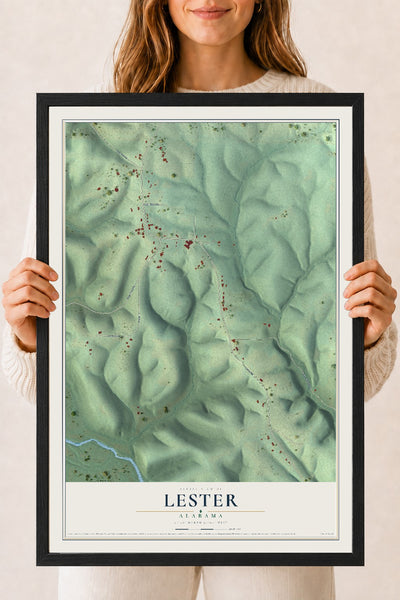 Map of Lester, Alabama, 18 x 24 inch print in a black wood frame