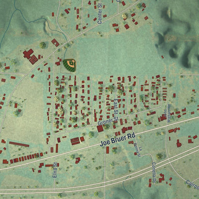 Close-up of the map of Level Plains, Alabama print showing street and building detail