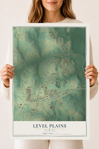 Map of Level Plains, Alabama, 18 x 24 inch unframed archival matte print