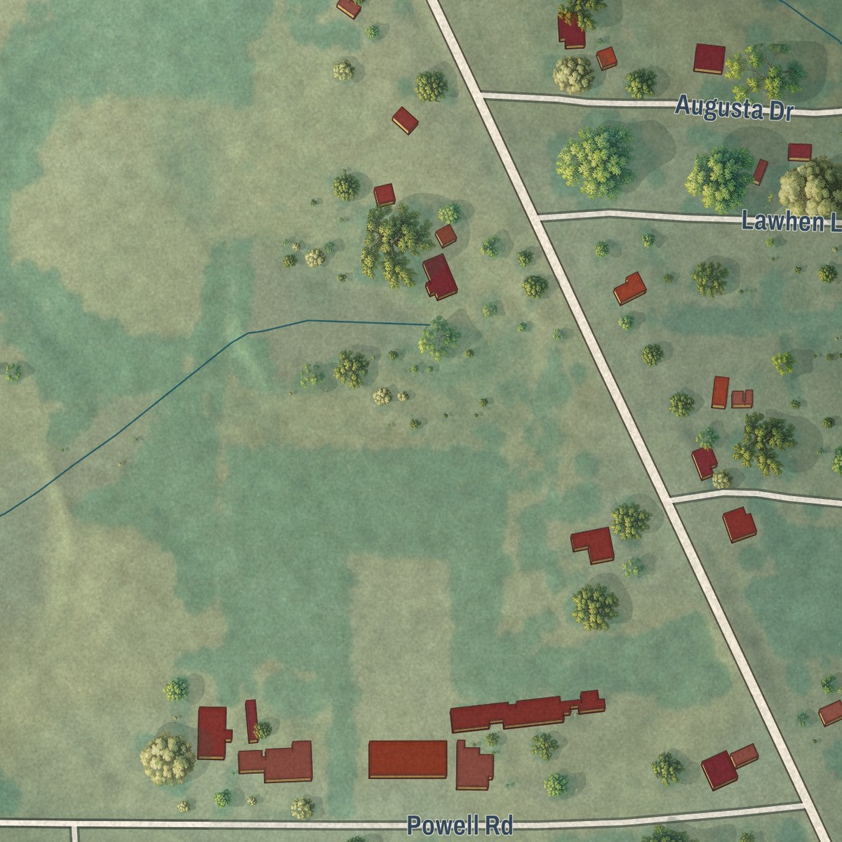 Close-up of the map of Libertyville, Alabama print showing street and building detail