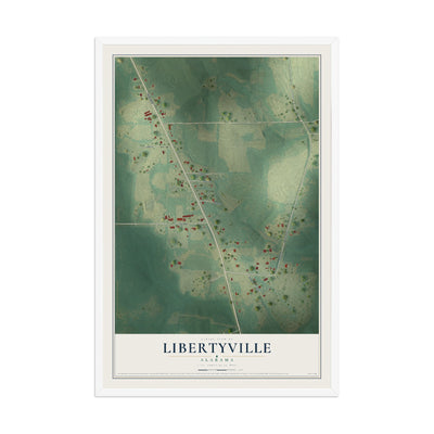 Map of Libertyville, Alabama, 12 x 18 inch print in a white wood frame