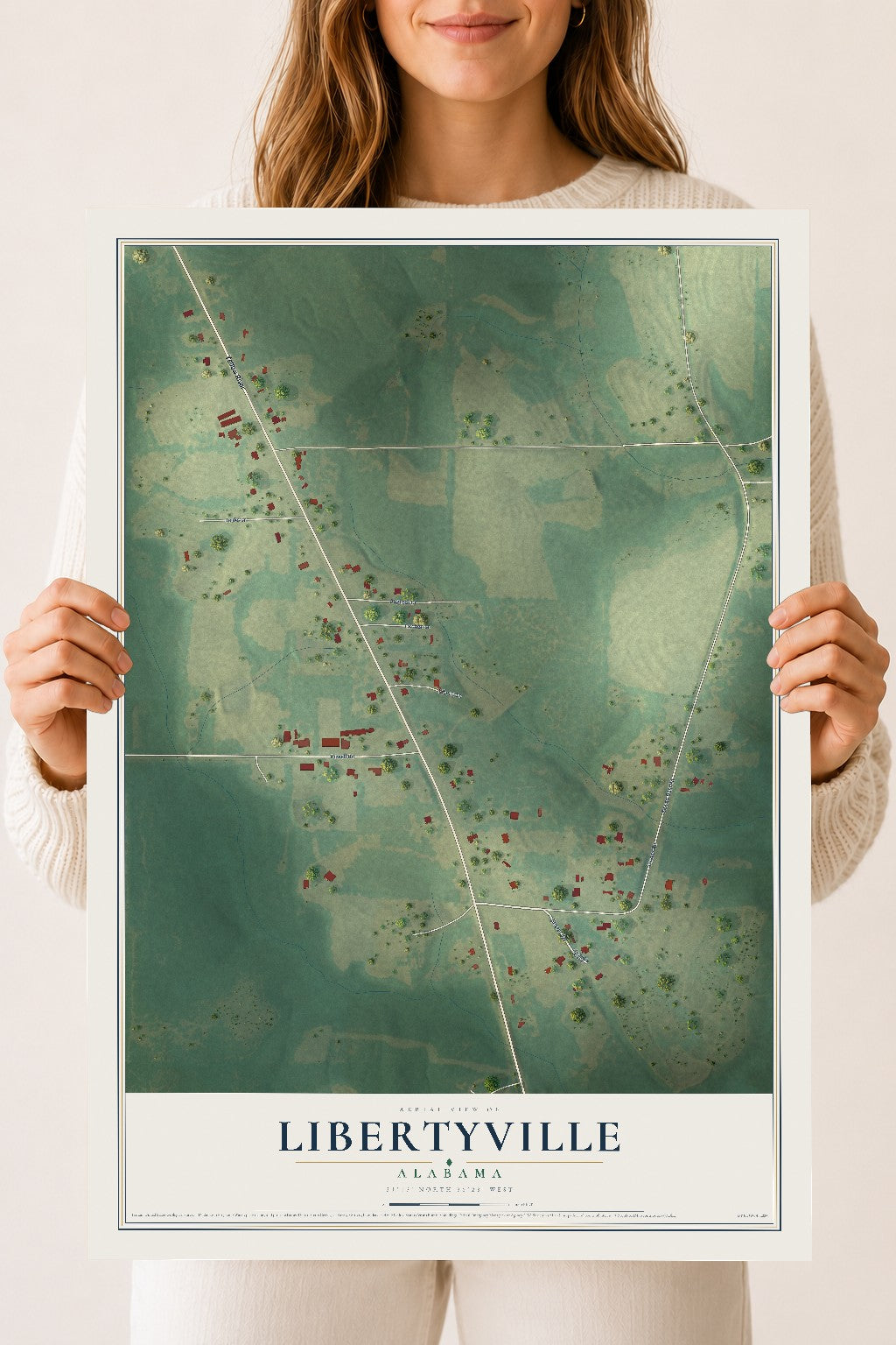 Map of Libertyville, Alabama, 18 x 24 inch unframed archival matte print
