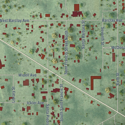 Close-up of the map of Lillian, Alabama print showing street and building detail