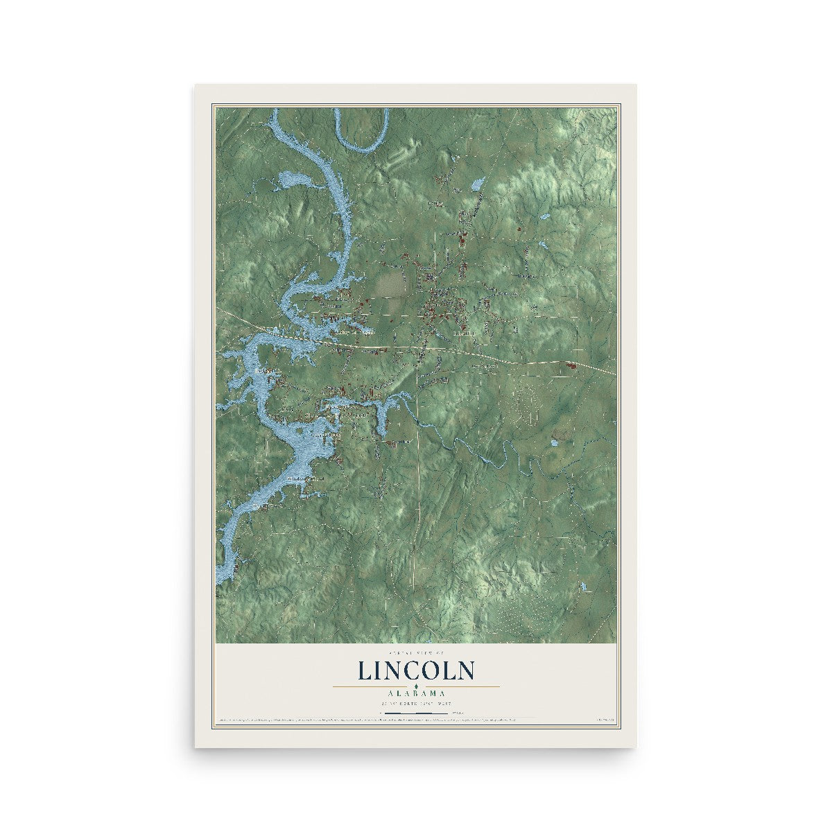 Map of Lincoln, Alabama, 12 x 18 inch unframed archival matte print