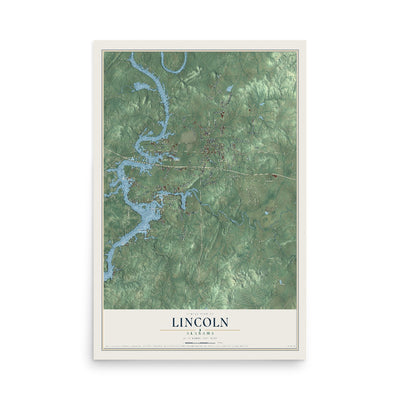 Map of Lincoln, Alabama, 12 x 18 inch unframed archival matte print