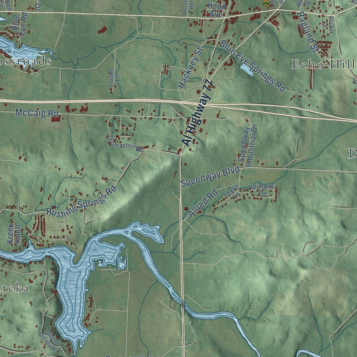 Second close-up of the map of Lincoln, Alabama print showing more streets and buildings