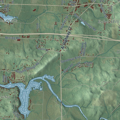 Second close-up of the map of Lincoln, Alabama print showing more streets and buildings
