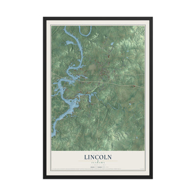 Map of Lincoln, Alabama, 12 x 18 inch print in a black wood frame