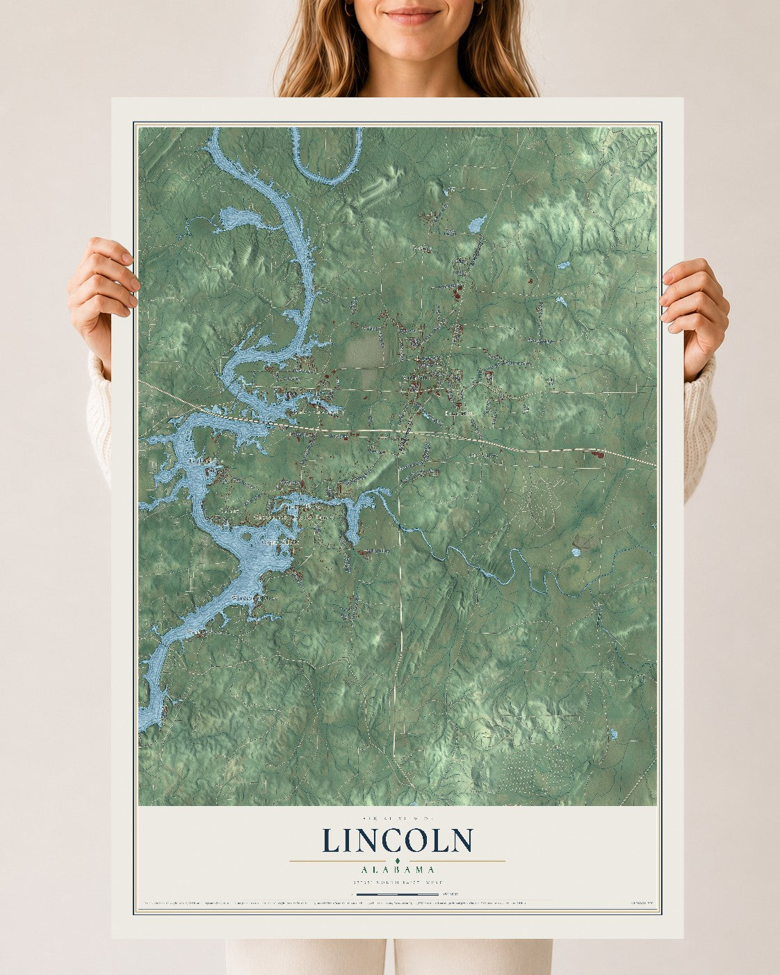Map of Lincoln, Alabama, 24 x 36 inch unframed archival matte print