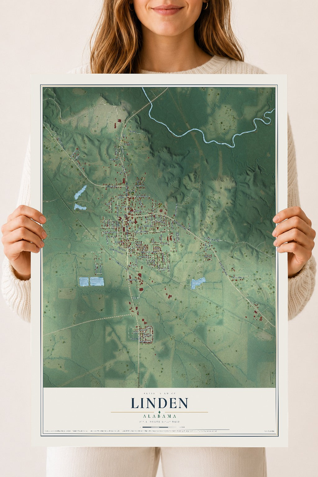 Map of Linden, Alabama, 18 x 24 inch unframed archival matte print