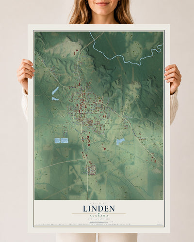 Map of Linden, Alabama, 24 x 36 inch unframed archival matte print