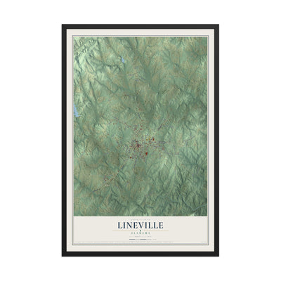 Map of Lineville, Alabama, 12 x 18 inch print in a black wood frame