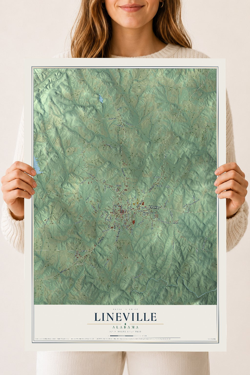 Map of Lineville, Alabama, 18 x 24 inch unframed archival matte print