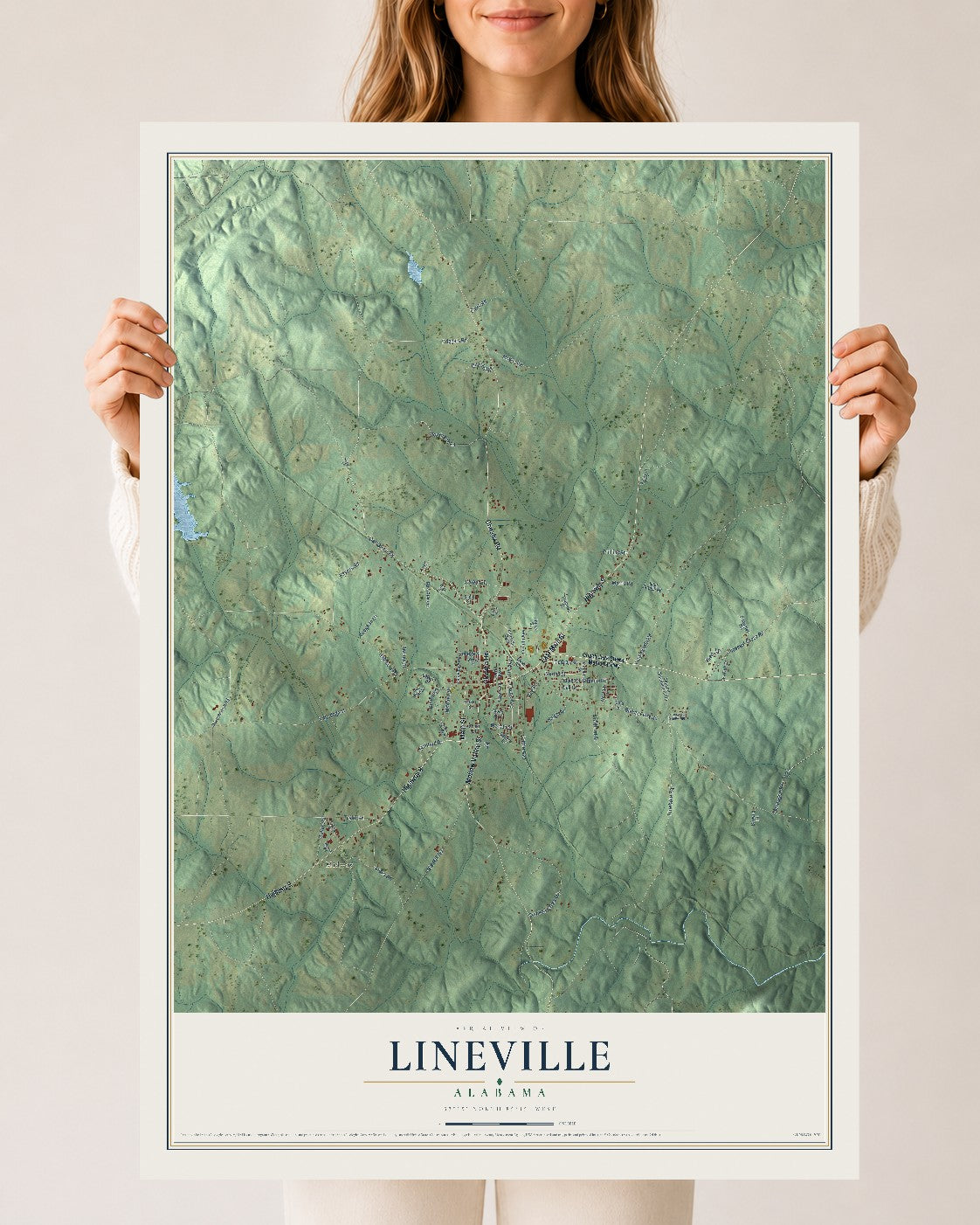 Map of Lineville, Alabama, 24 x 36 inch unframed archival matte print