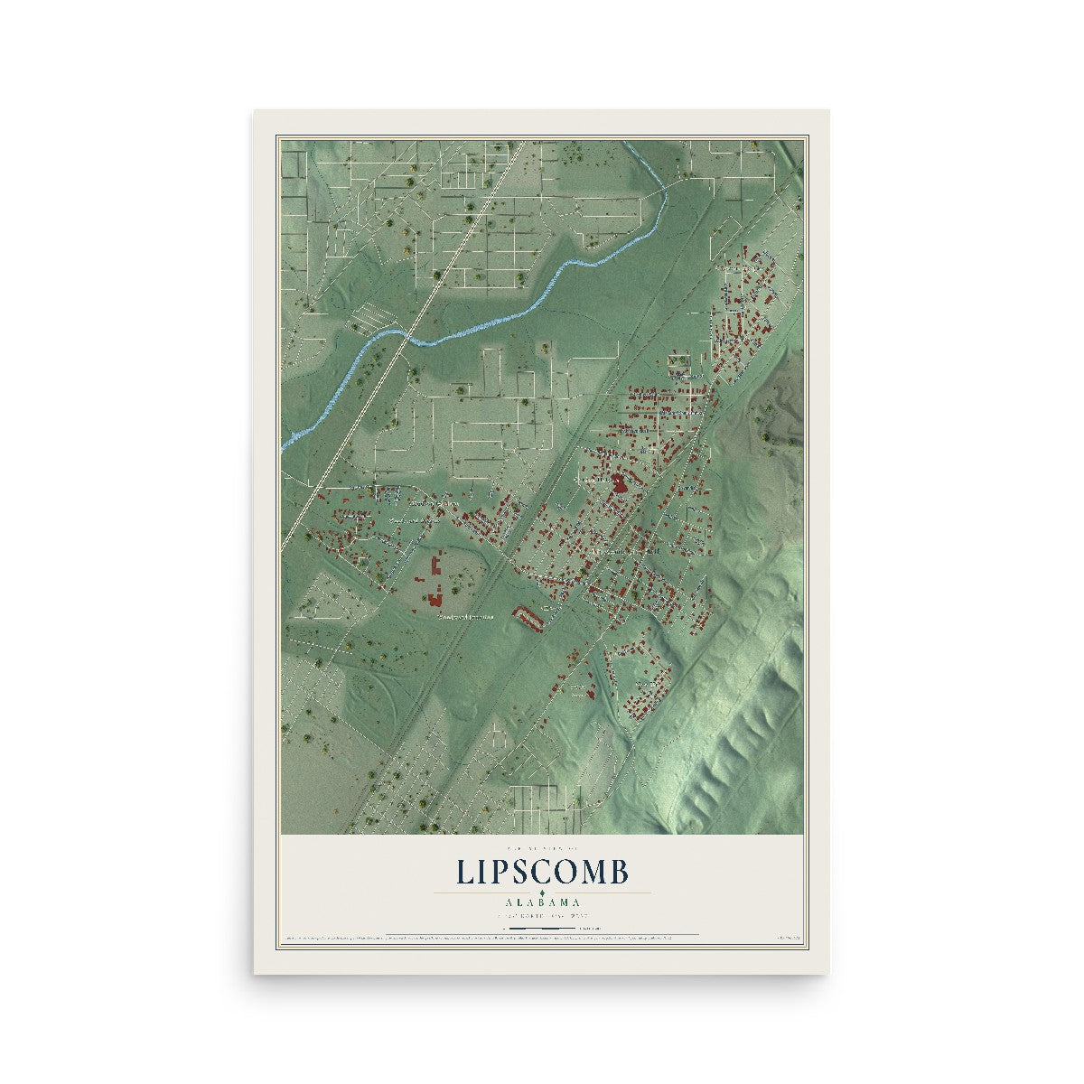 Map of Lipscomb, Alabama, 12 x 18 inch unframed archival matte print