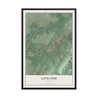 Map of Lipscomb, Alabama, 12 x 18 inch print in a black wood frame