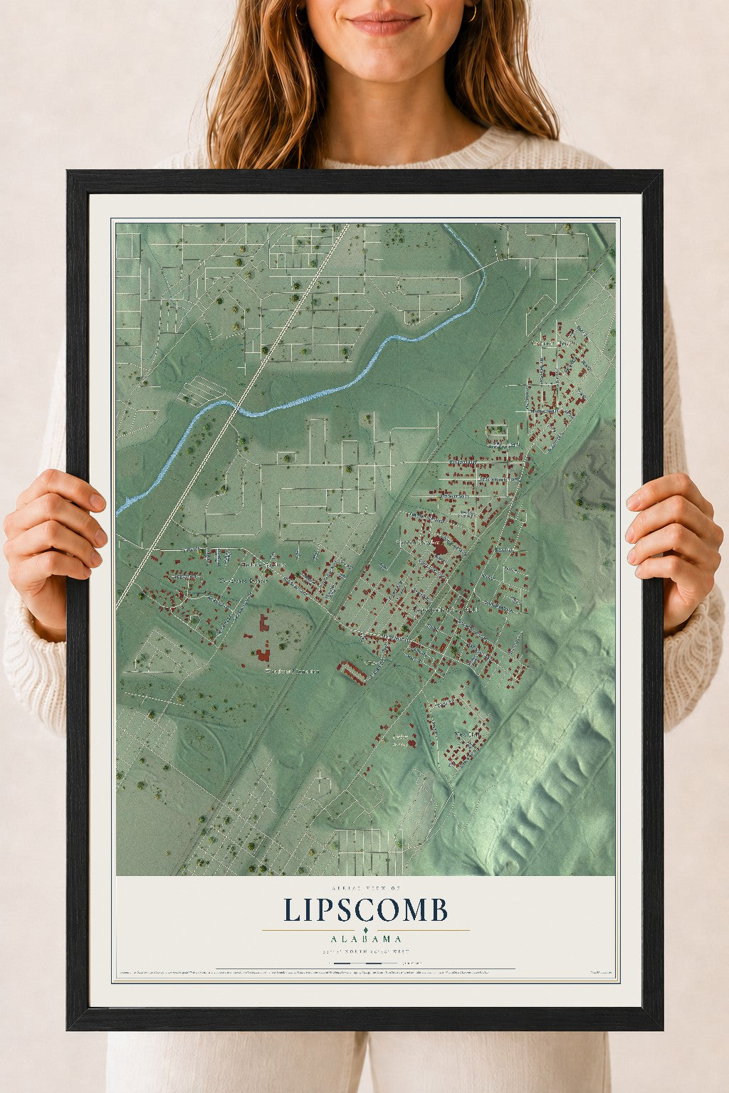 Map of Lipscomb, Alabama, 18 x 24 inch print in a black wood frame