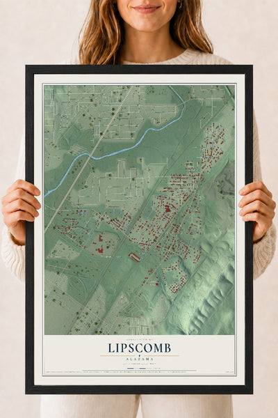 Map of Lipscomb, Alabama, 18 x 24 inch print in a black wood frame
