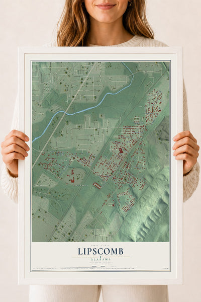 Map of Lipscomb, Alabama, 18 x 24 inch print in a white wood frame
