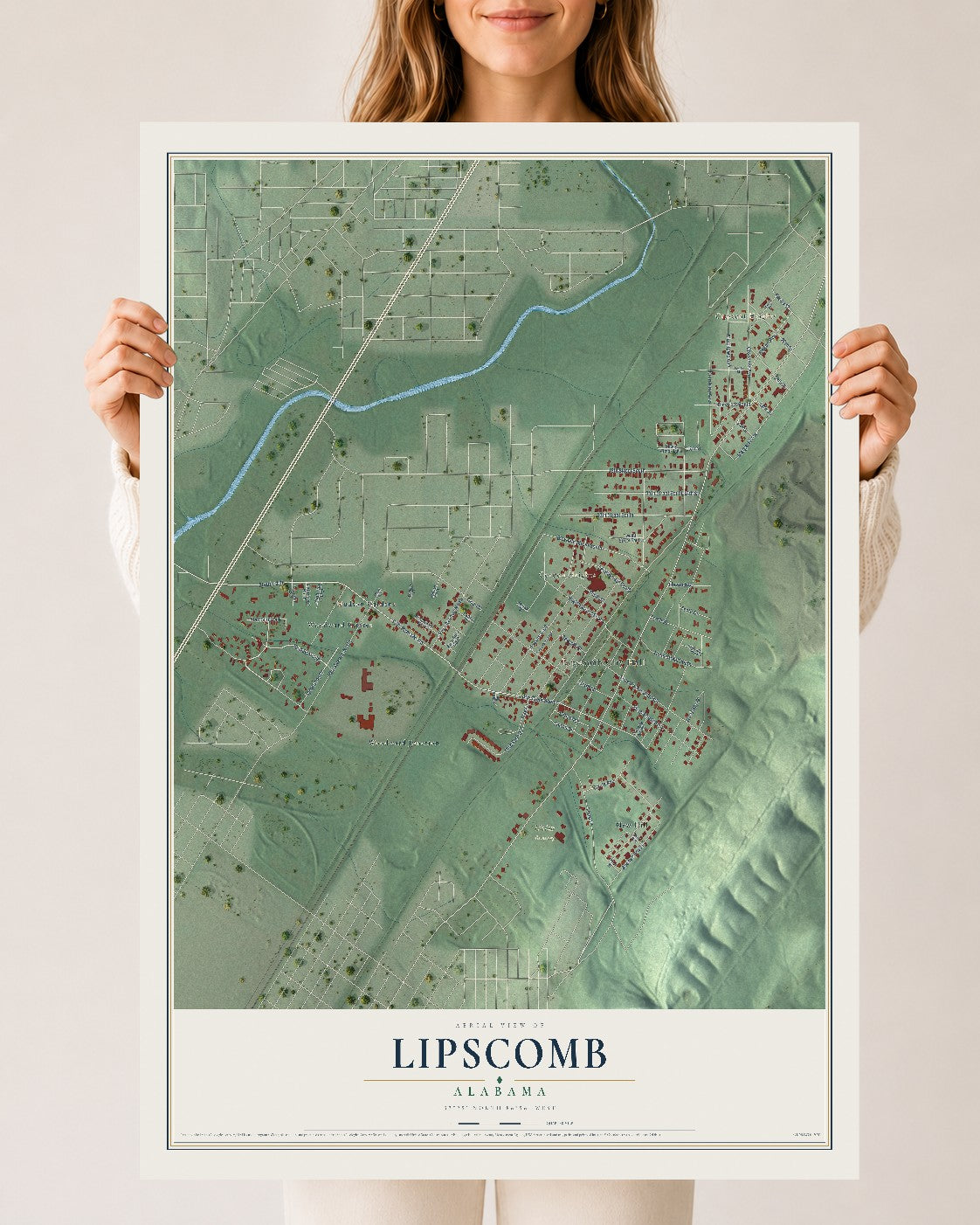 Map of Lipscomb, Alabama, 24 x 36 inch unframed archival matte print