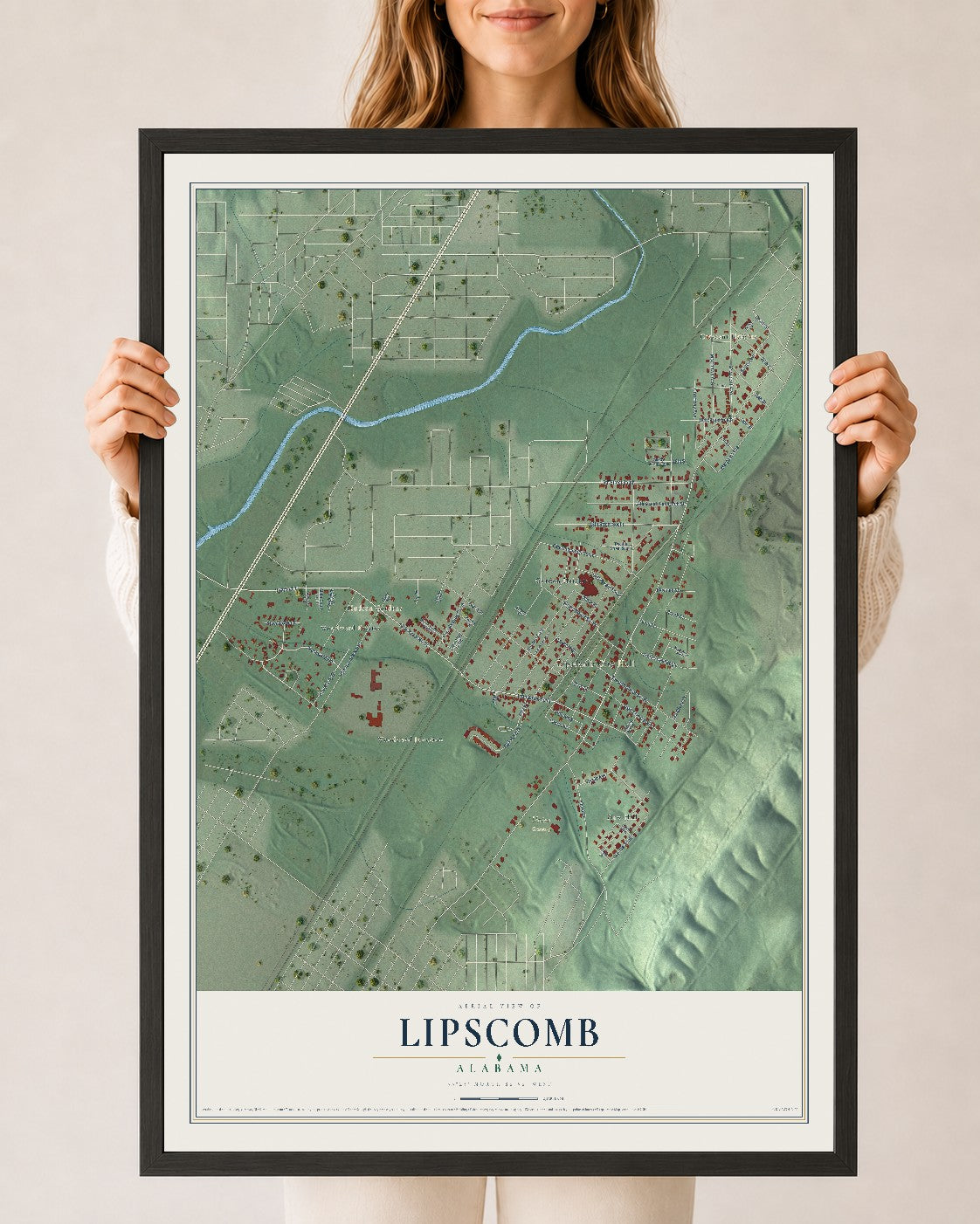 Map of Lipscomb, Alabama, 24 x 36 inch print in a black wood frame
