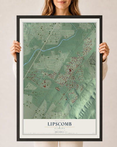 Map of Lipscomb, Alabama, 24 x 36 inch print in a black wood frame