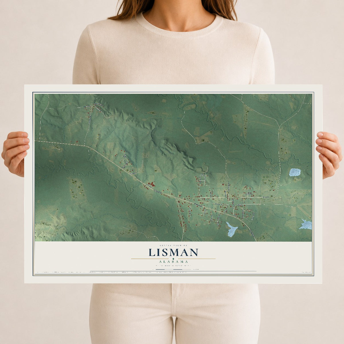 Map of Lisman, Alabama, 12 x 18 inch unframed archival matte print