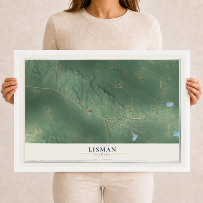 Map of Lisman, Alabama, 12 x 18 inch print in a white wood frame