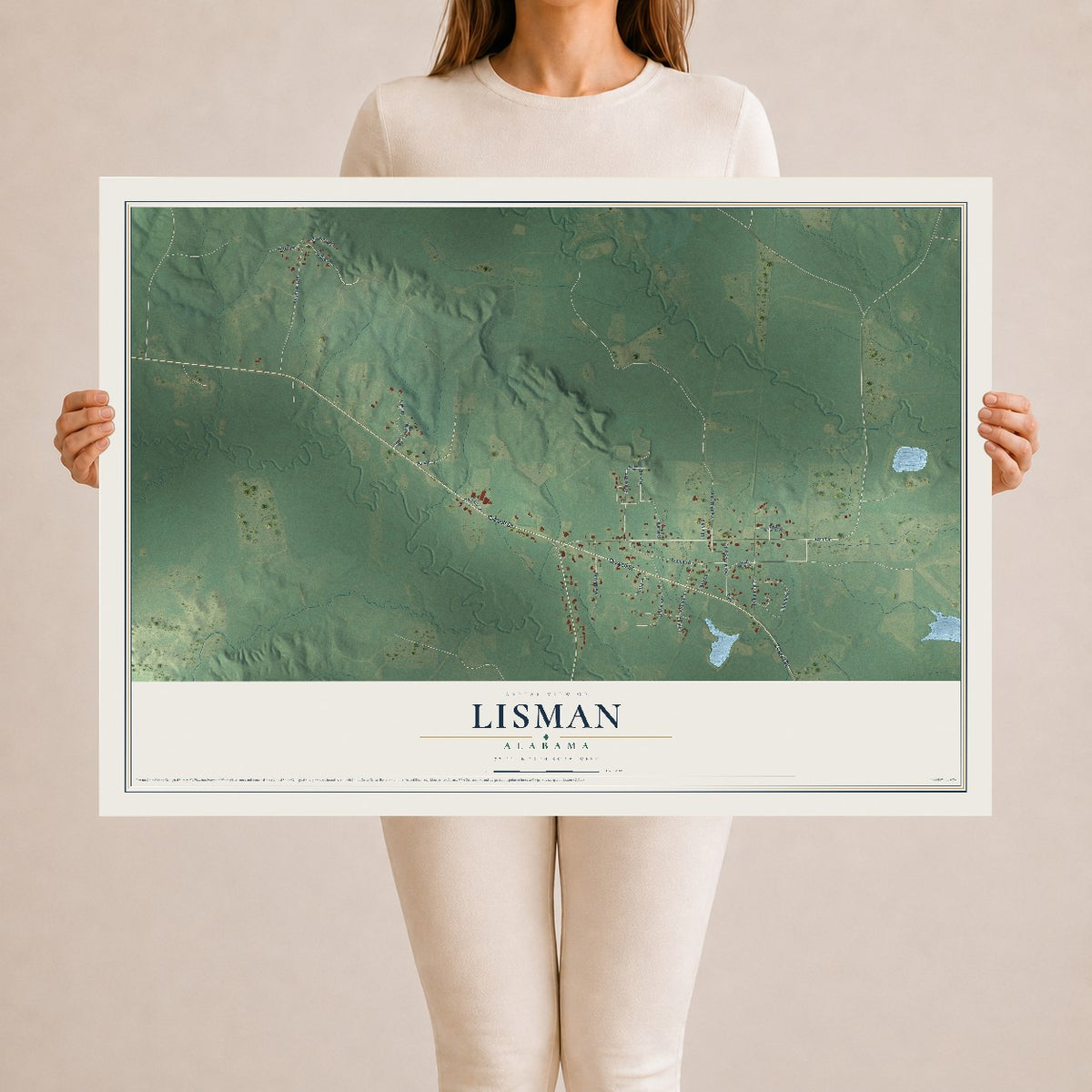 Map of Lisman, Alabama, 24 x 36 inch unframed archival matte print