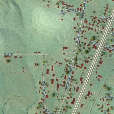 Second close-up of the map of Littleville, Alabama print showing more streets and buildings