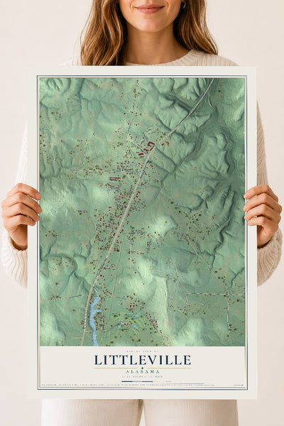Map of Littleville, Alabama, 18 x 24 inch unframed archival matte print
