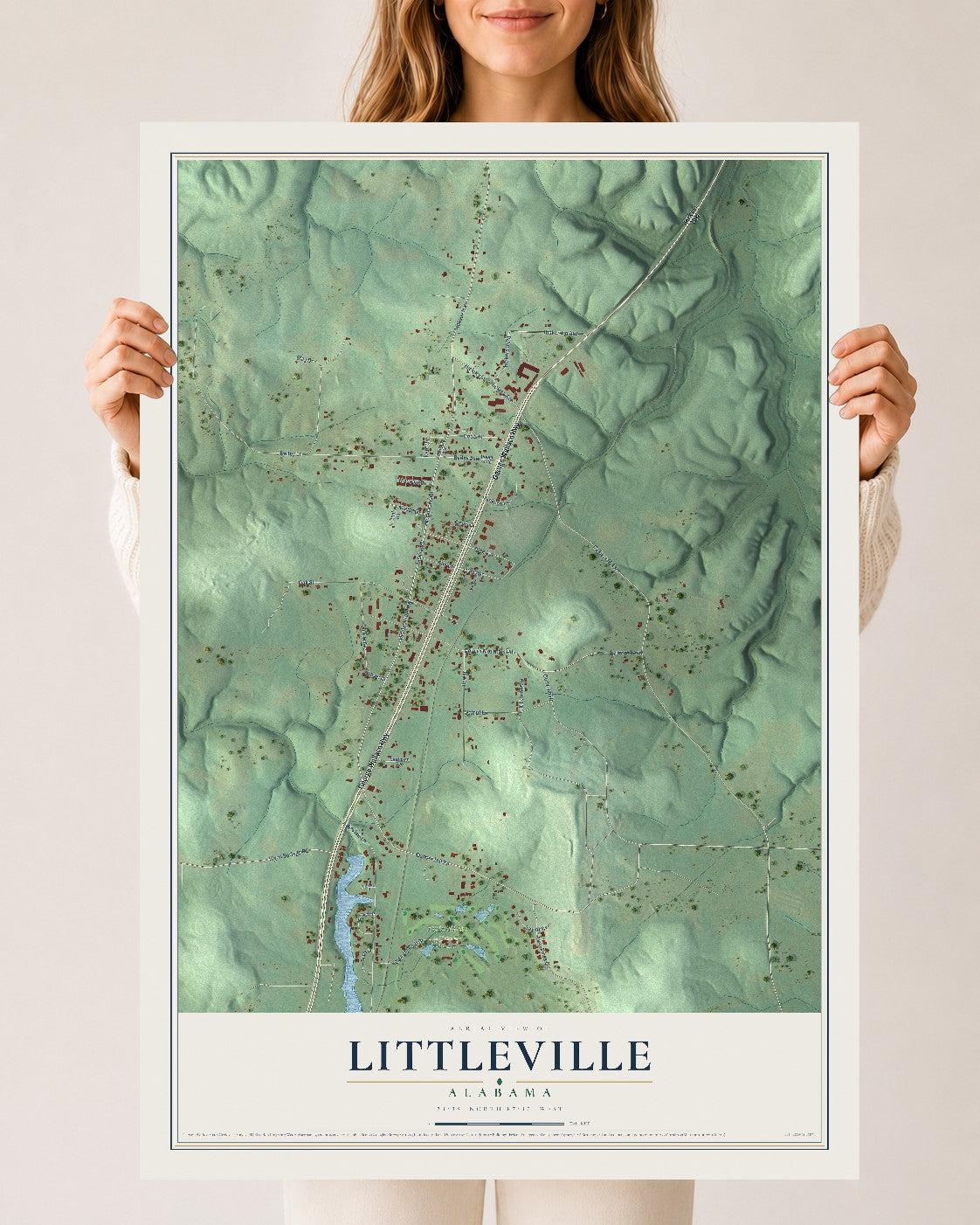 Map of Littleville, Alabama, 24 x 36 inch unframed archival matte print