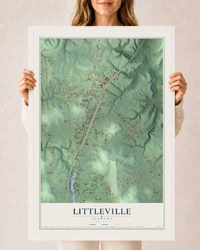 Map of Littleville, Alabama, 24 x 36 inch print in a white wood frame