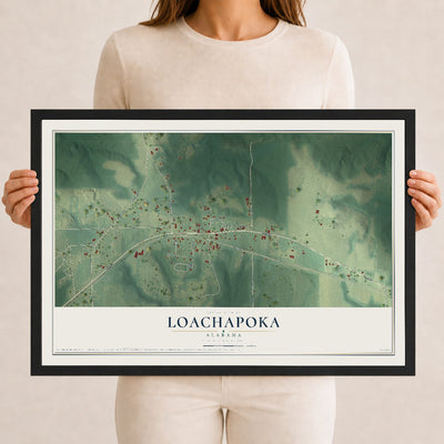 Map of Loachapoka, Alabama, 12 x 18 inch print in a black wood frame